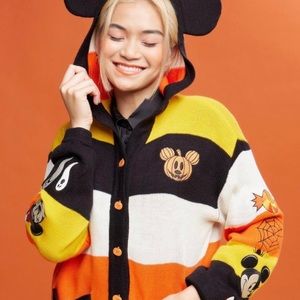 Her Universe Disney Halloween Mickey Mouse Stripe Hooded Cardigan